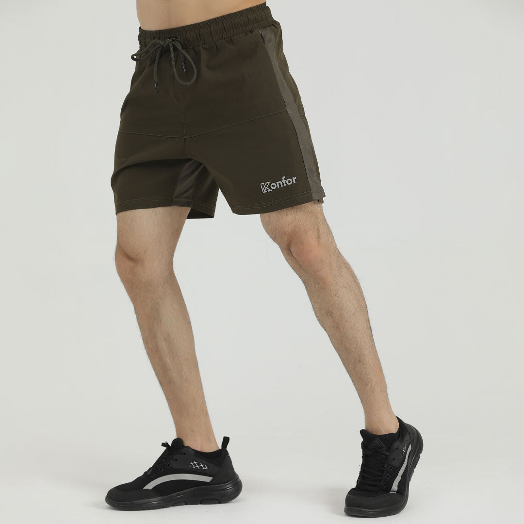 Olive Stretch Micro Stretch fabric Sports Shorts for man by konfor
