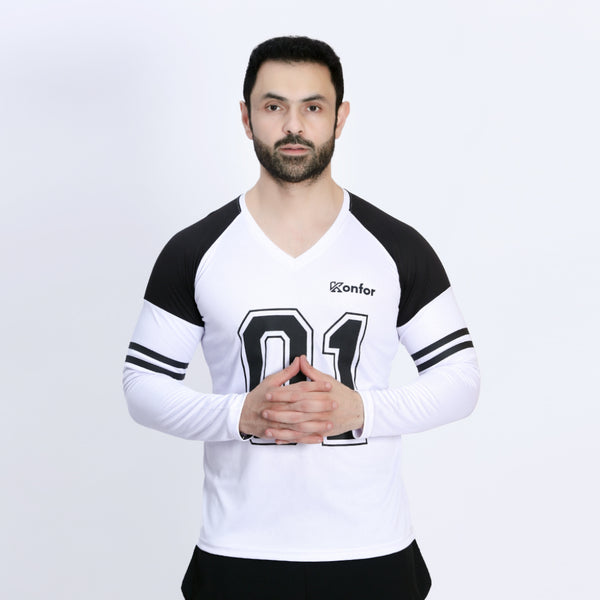 Football Sport White Full Sleeve T-Shirt