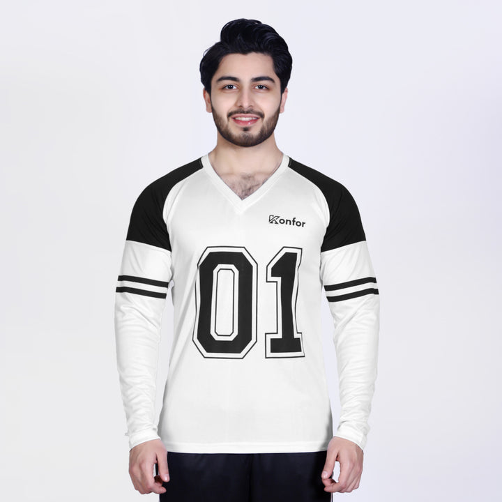 Football Sport White Full Sleeve T-Shirt