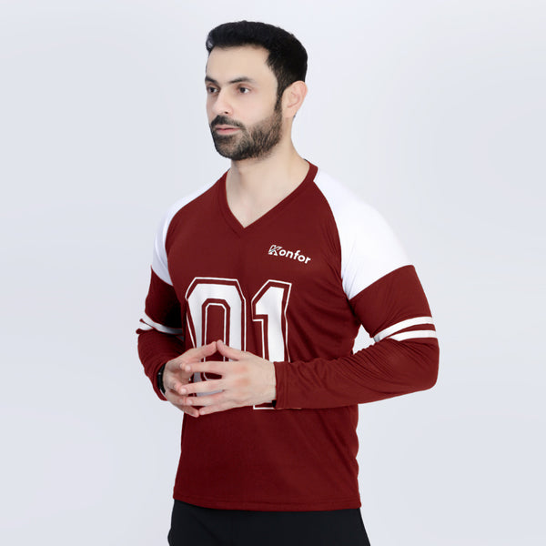Football Sport Mahroon Full Sleeve T-Shirt
