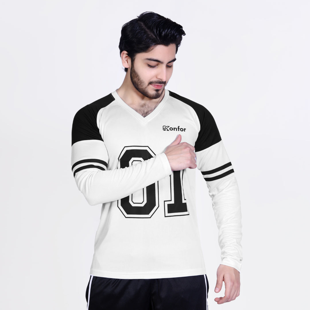 Football Sport White Full Sleeve T-Shirt