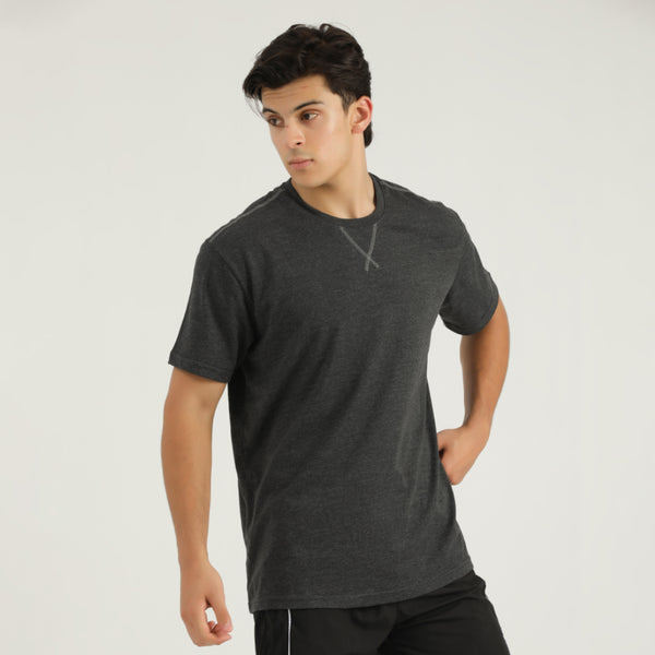 CHARCAOL OVER-SIZED T-SHIRT V-NOTCH IN CONTRAST DETAILING