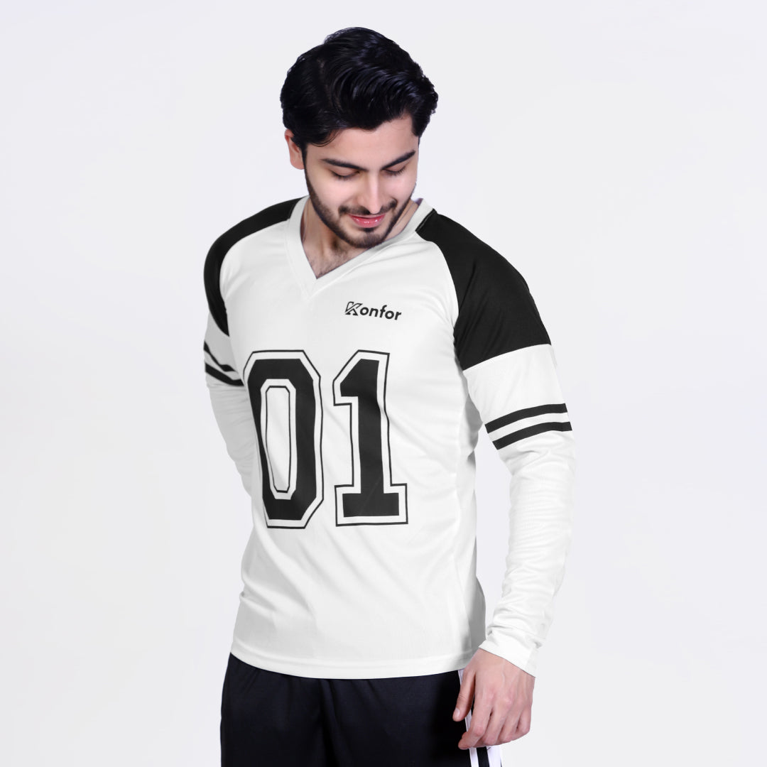 Football Sport White Full Sleeve T-Shirt