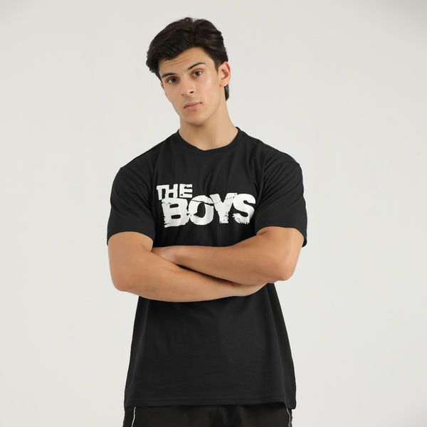 THE BOYS PRINTED OVER-SIZED  BLACK T-SHIRT