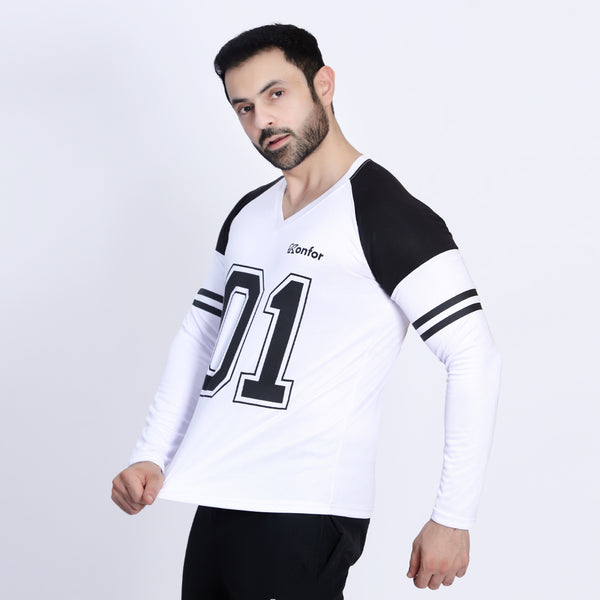 Football Sport White Full Sleeve T-Shirt