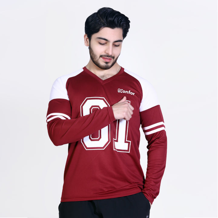 Football Sport Mahroon Full Sleeve T-Shirt