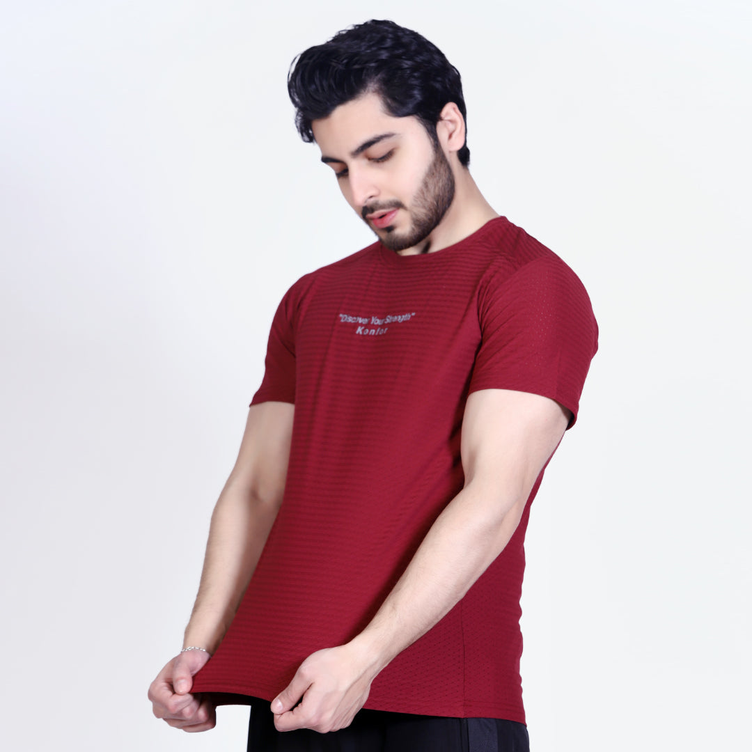 Discover Box Mesh Mehroon T-Shirt