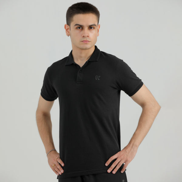 Abstract Black Classic Cotton Polo for Men