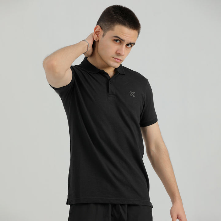 Abstract Black Classic Polo Shirt for men with a trendy design.