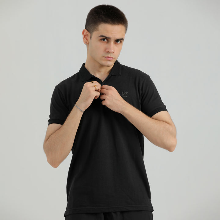 Abstract Black Classic Polo Shirt for men with a trendy design.