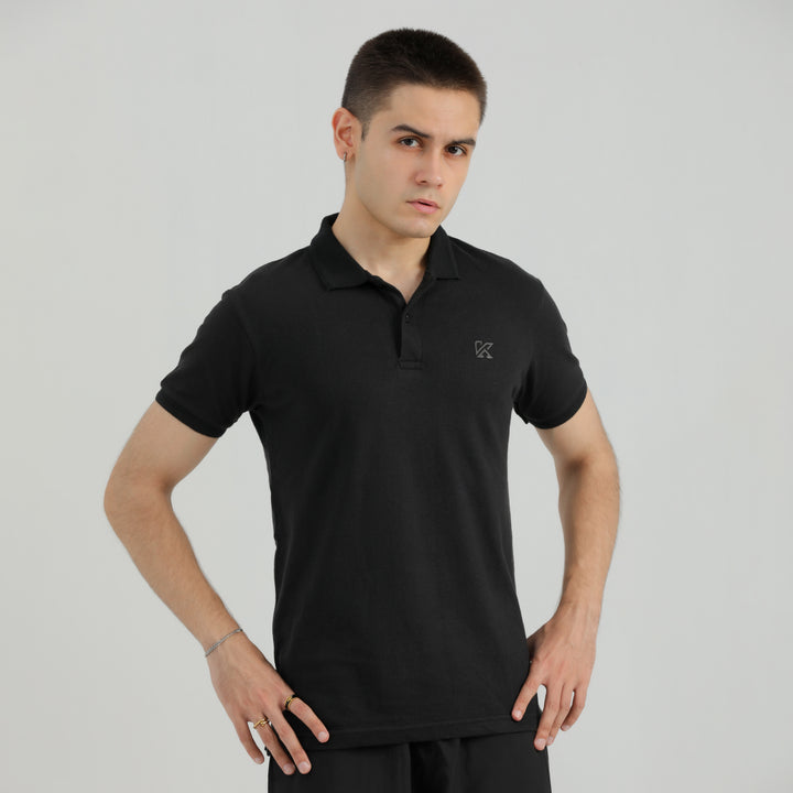 Abstract Black Classic Polo Shirt for men with a trendy design.