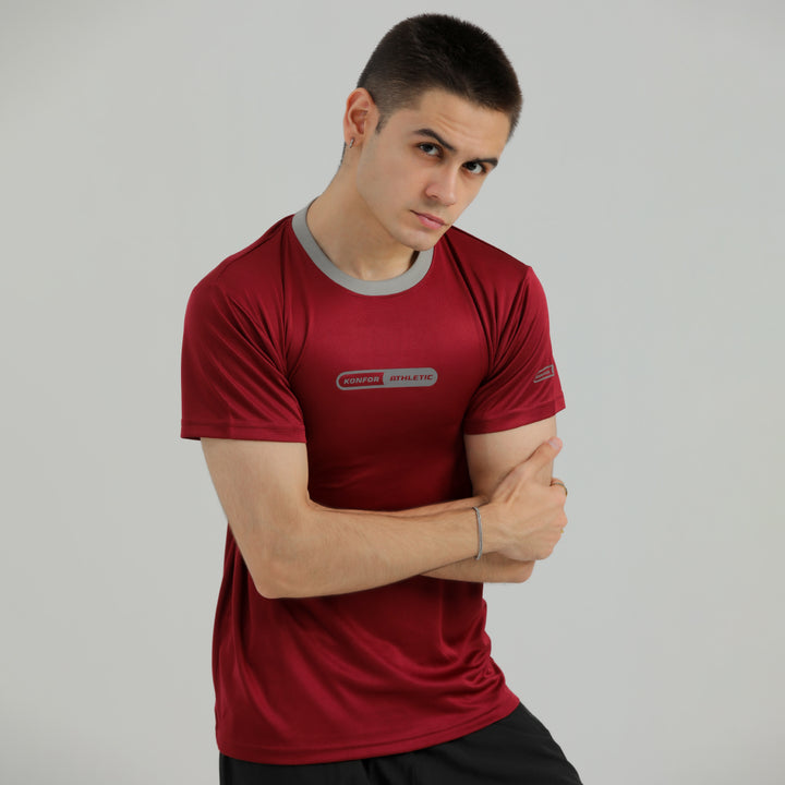 Active Flex MAROON DRY FIT T-Shirt for  maan by konfor 
