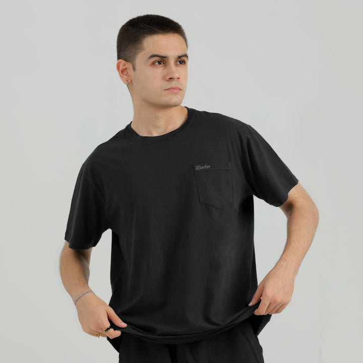 Black OVER-SIZED T-Shirt WITH POCKET for man by konfor 2