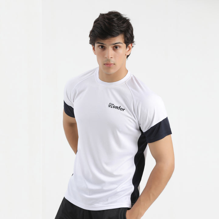 Bold 2.0 White Dri-Fit T-Shirt for men, quick-dry gym shirt.