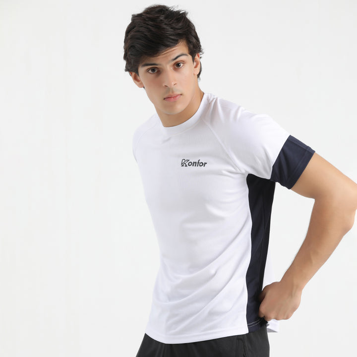 Bold 2.0 White Dri-Fit T-Shirt for men, quick-dry gym shirt.