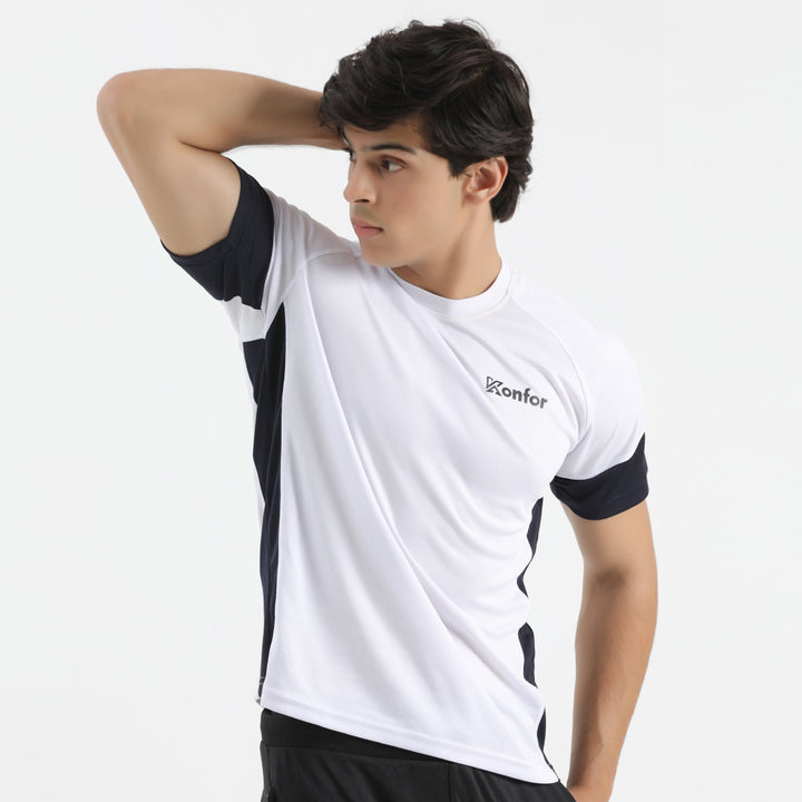 Bold 2.0 White Dri-Fit T-Shirt for men, quick-dry gym shirt.