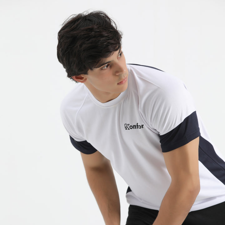 Bold 2.0 White Dri-Fit T-Shirt for men, quick-dry gym shirt.