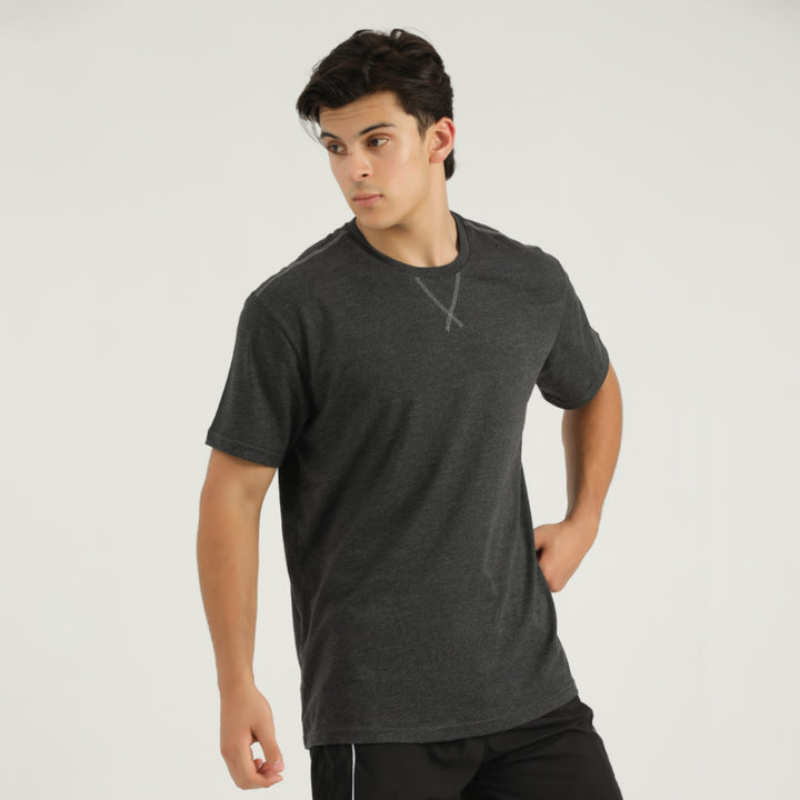 CHARCAOL OVER-SIZED T-SHIRT V-NOTCH IN CONTRAST DETAILING for man by konfor