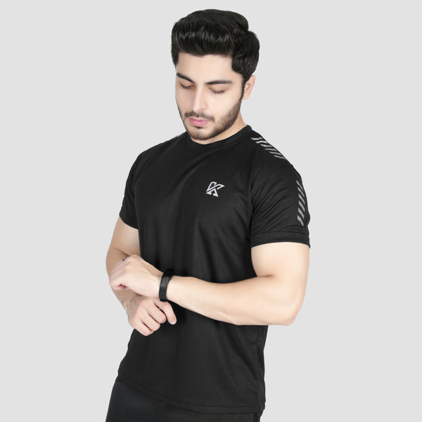 Evo Black T-Shirt for men, dri-fit gym wear.