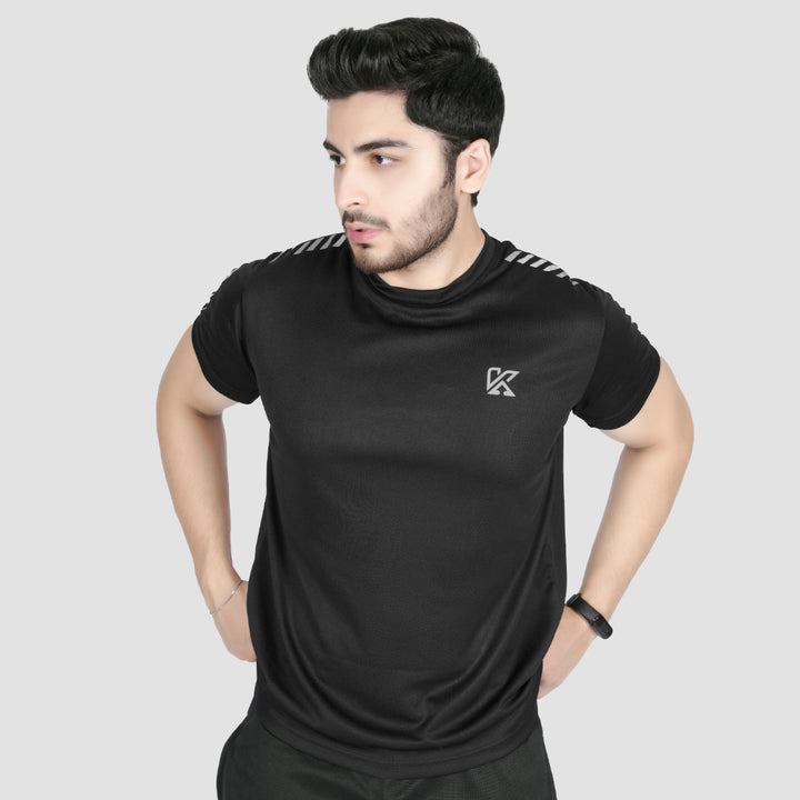 Evo Black T-Shirt for men, dri-fit gym wear.