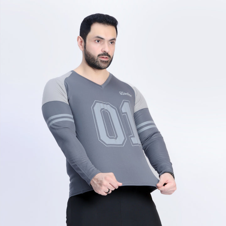 Football Sport Grey Full Sleeve T-Shirt for men, active sportswear.