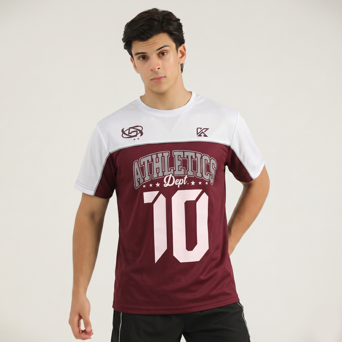 Athletic Dept Maroon & White T-Shirt - Casual Sports T Shirt Messi 10 Number Jersey - Konfor