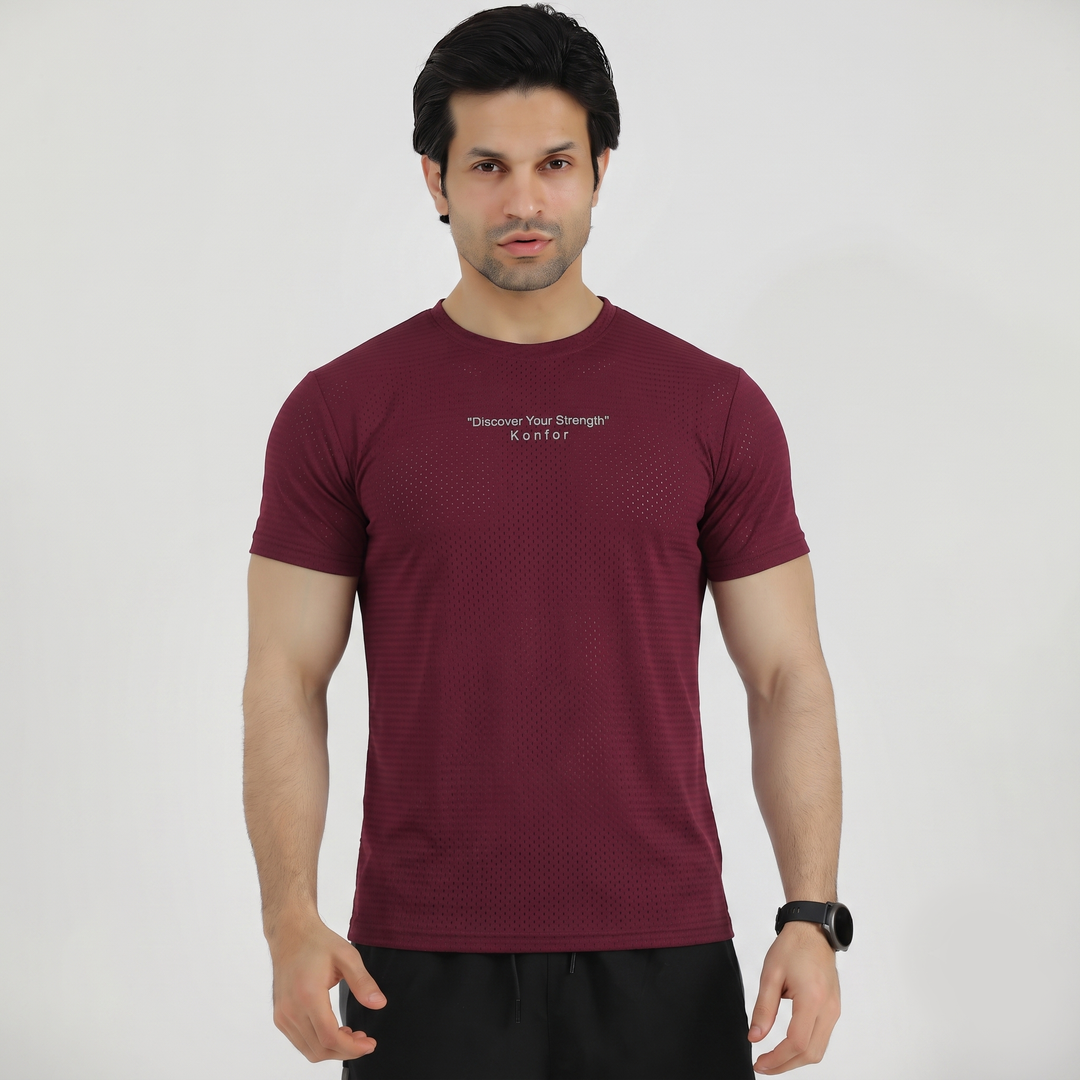 Discover Box Mesh Mehroon T-Shirt