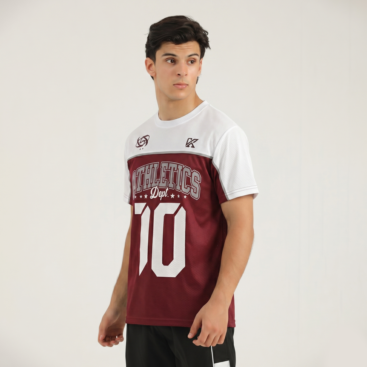 Athletic Dept Maroon & White T-Shirt - Casual Sports T Shirt Messi 10 Number Jersey - Konfor
