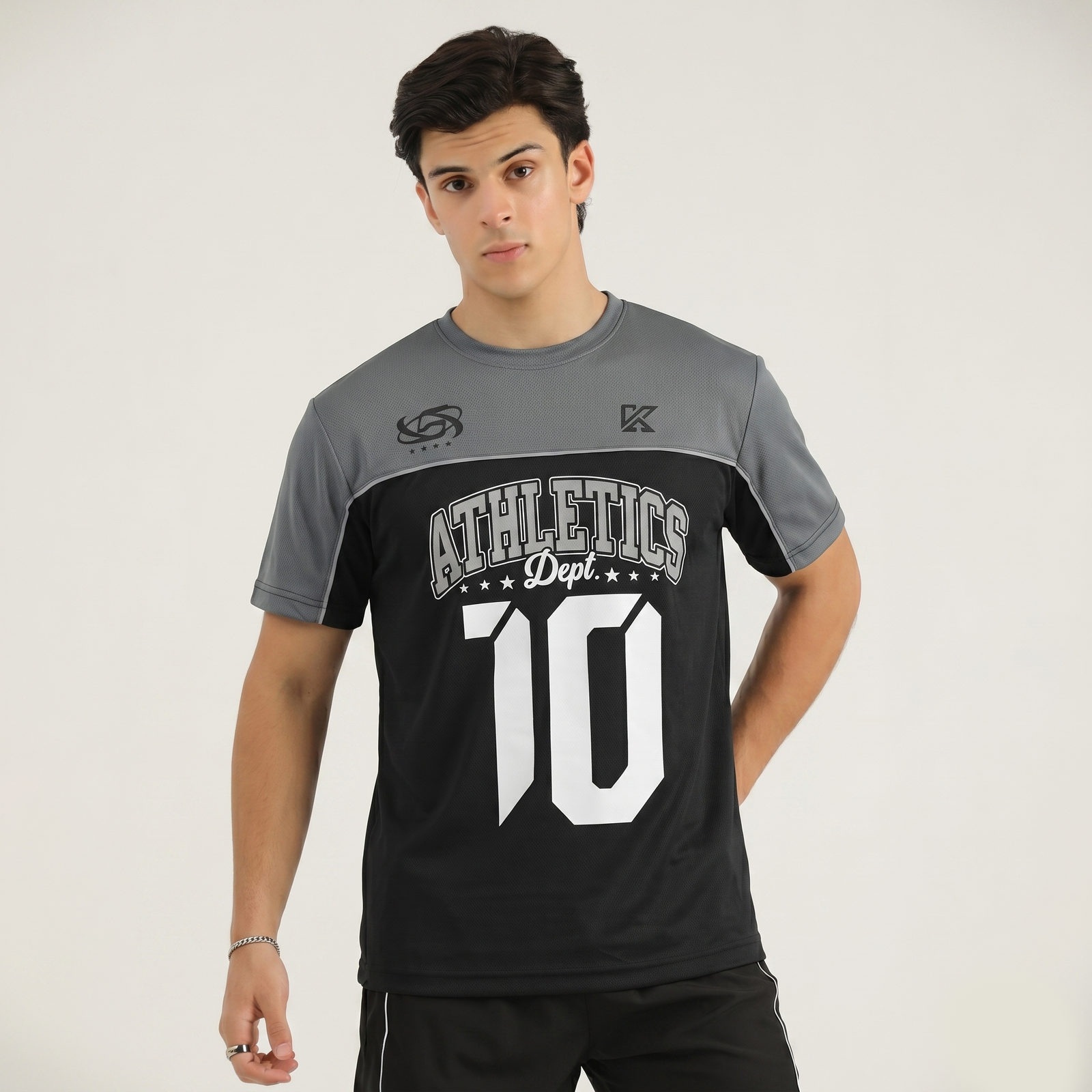 Athletic Dept Grey & Black T-Shirt - 10 Number Printed Shirt -  Konfor