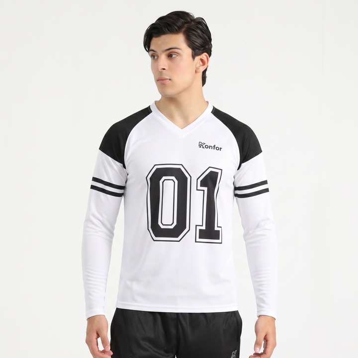 Football Sport White Full Sleeve T-Shirt