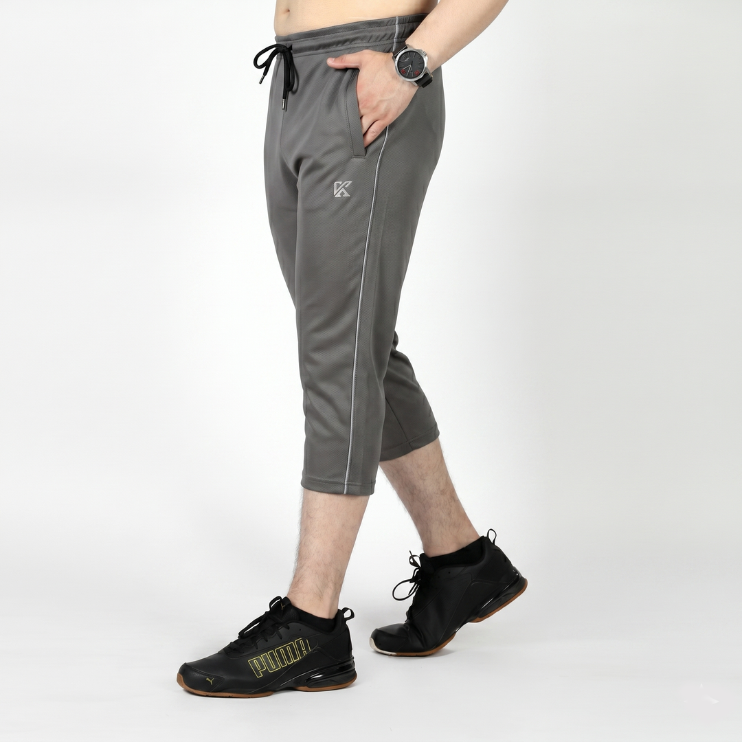 Grey Three Quarter Shorts with White Piping - Konfor
