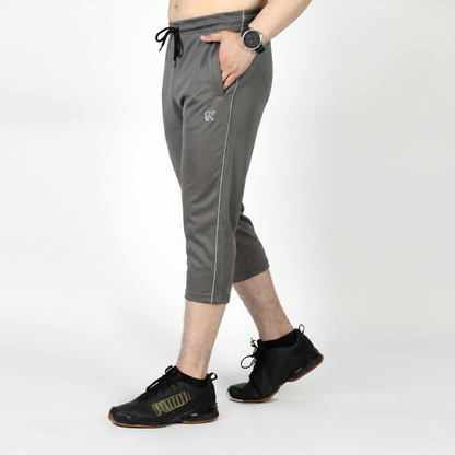 Grey Three Quarter Shorts with White Piping - Konfor