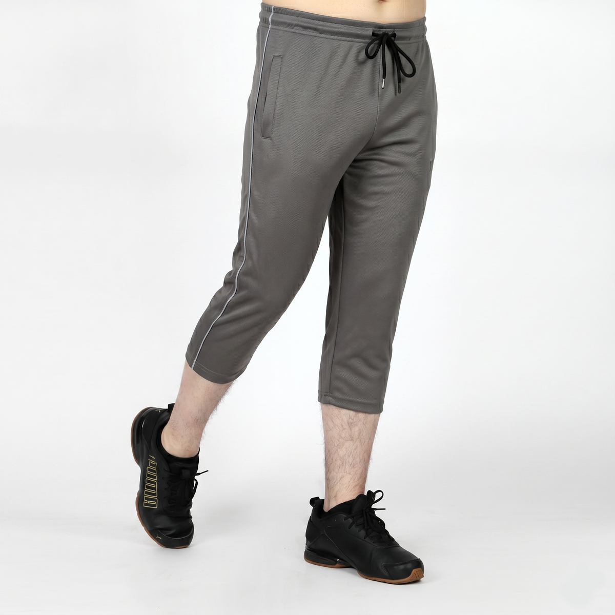 Grey Three Quarter Shorts with White Piping - Konfor