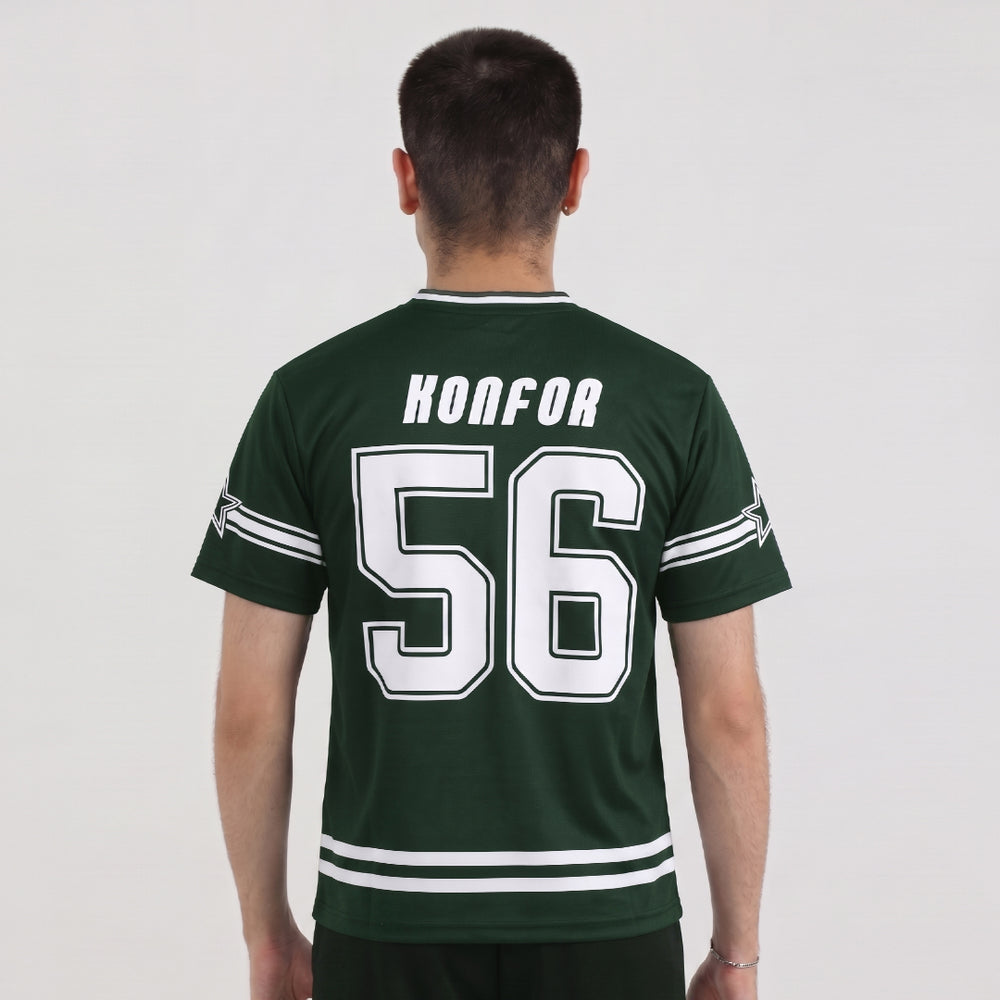 Person wearing a green sports jersey with 'KONFOR' and number '56' on the back.