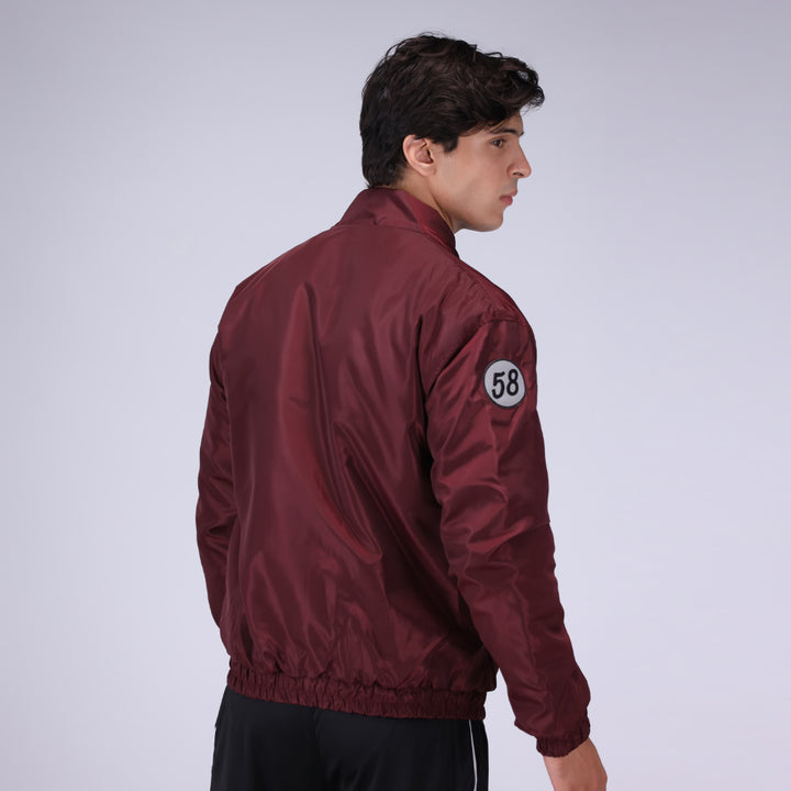 Mehroon bomber jacket for men, cool and stylish casual wear.
