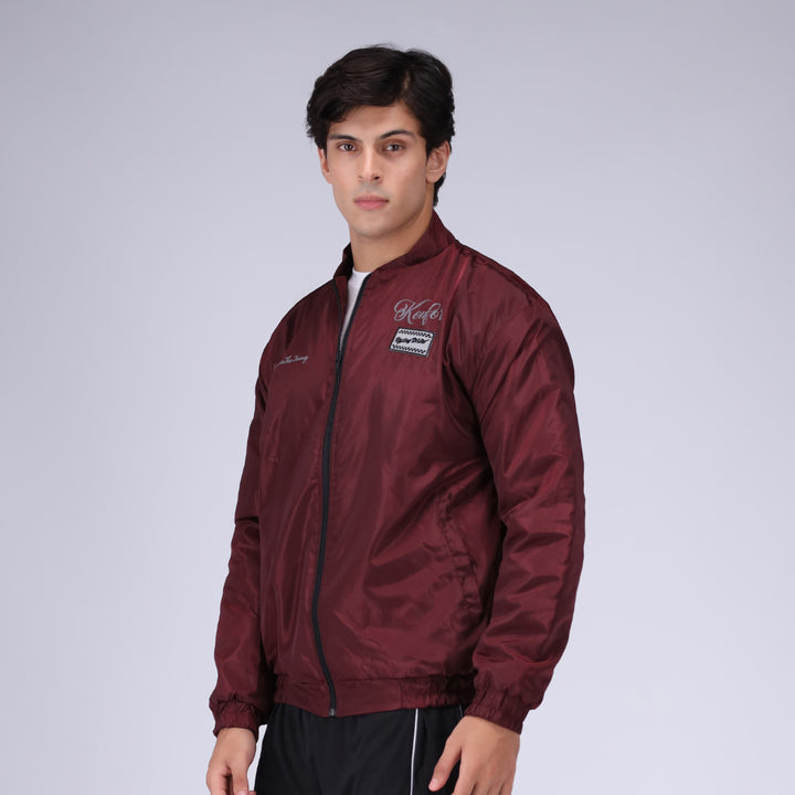 Mehroon bomber jacket for men, cool and stylish casual wear.