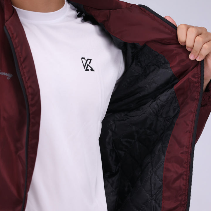 Mehroon bomber jacket for men, cool and stylish casual wear.