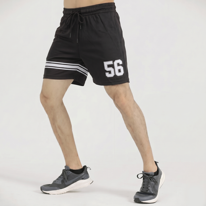Black shorts with white stripes and number 56 on a white background