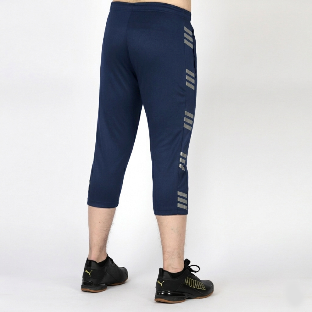  Navy Blue with Grey Stripes Three Quarter Shorts - Konfor