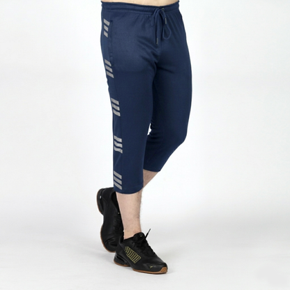  Navy Blue with Grey Stripes Three Quarter Shorts - Konfor