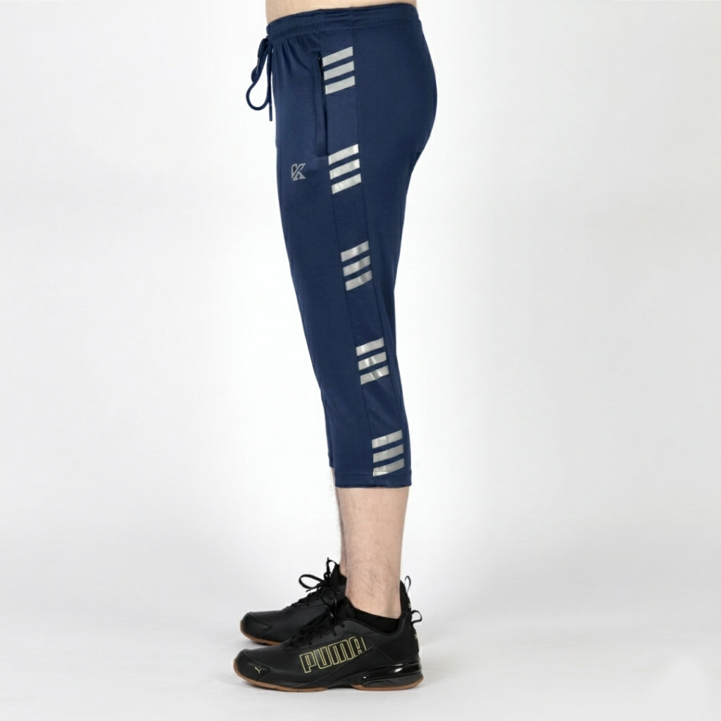  Navy Blue with Grey Stripes Three Quarter Shorts - Konfor
