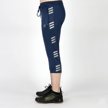  Navy Blue with Grey Stripes Three Quarter Shorts - Konfor