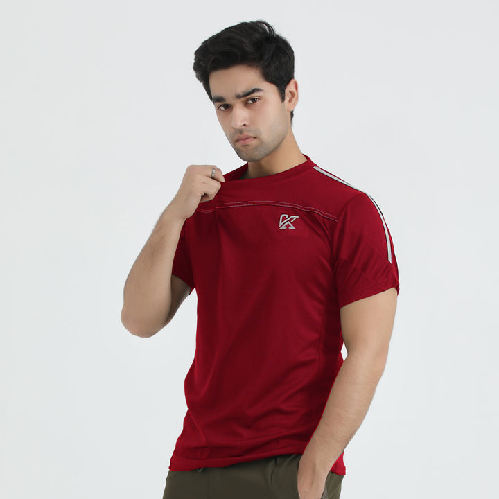 Thrive Maroon dry fit  T-Shirt for man by konfor 