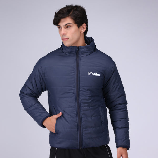 Togs blue puffer jacket for men, insulated and stylish winter wear.
