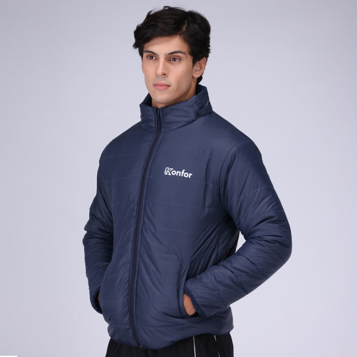 Togs blue puffer jacket for men, insulated and stylish winter wear.