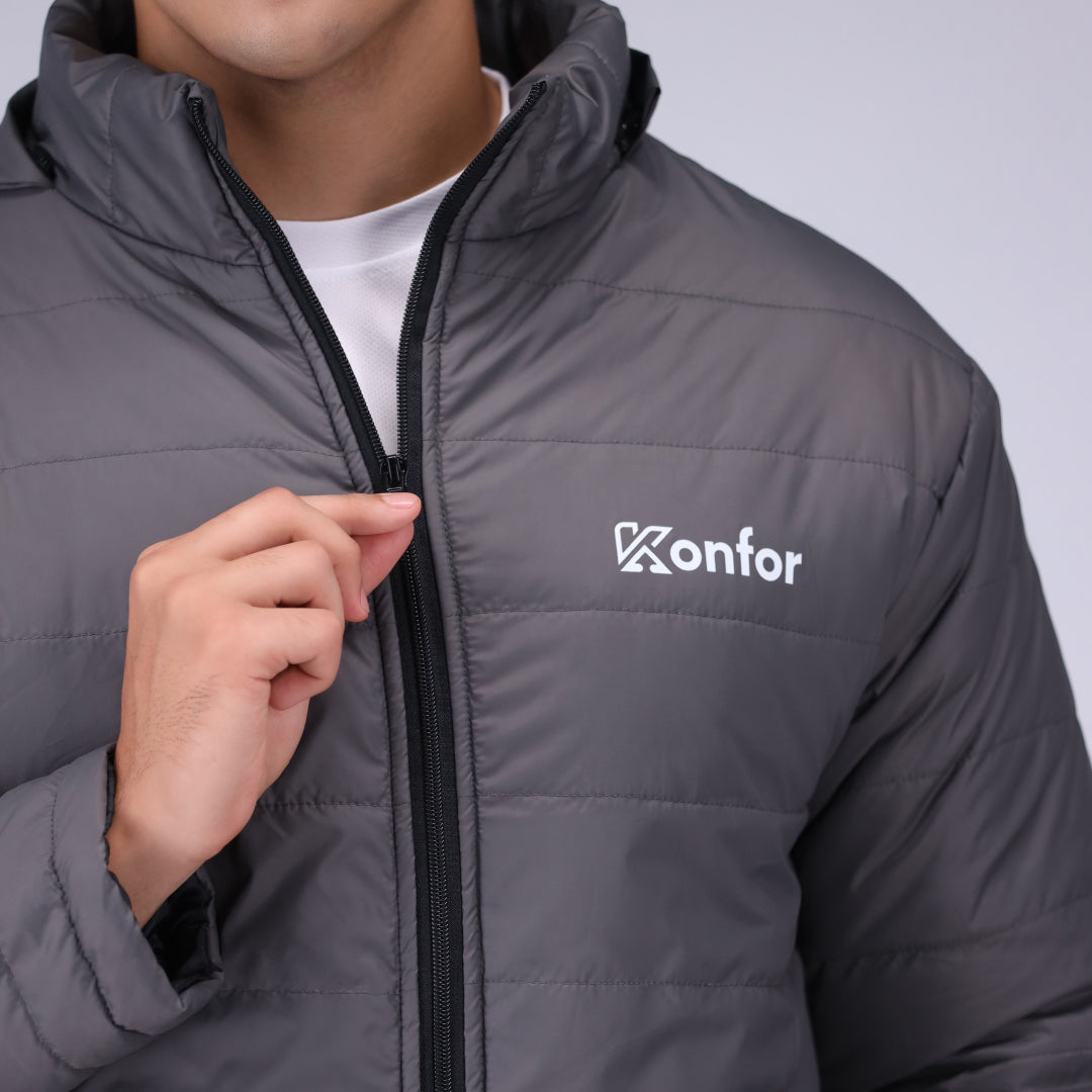 Togs grey full sleeve puffer jacket for men, lightweight warm winter wear.