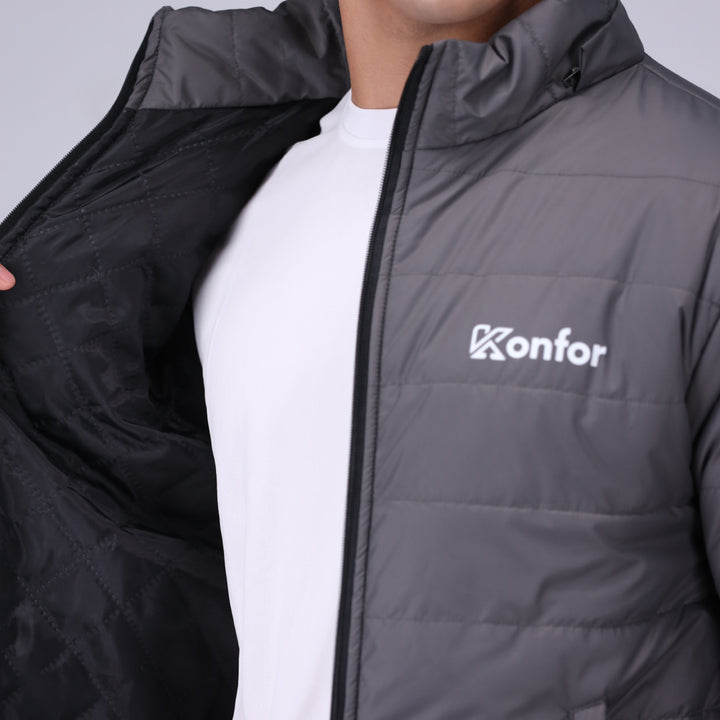 Togs grey full sleeve puffer jacket for men, lightweight warm winter wear.