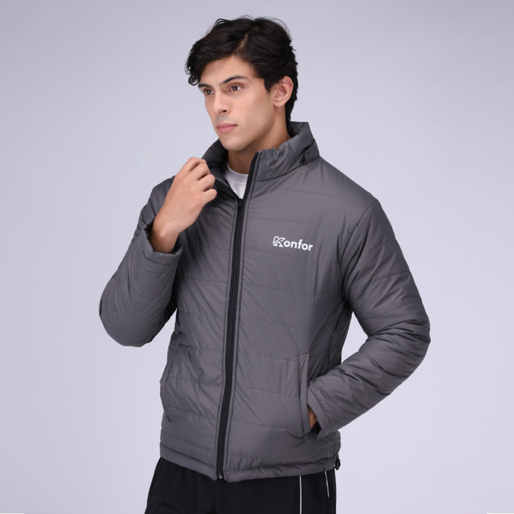 Togs grey full sleeve puffer jacket for men, lightweight warm winter wear.