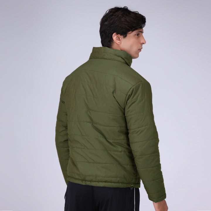 Togs olive full sleeve puffer jacket for men, warm lightweight winter coat.