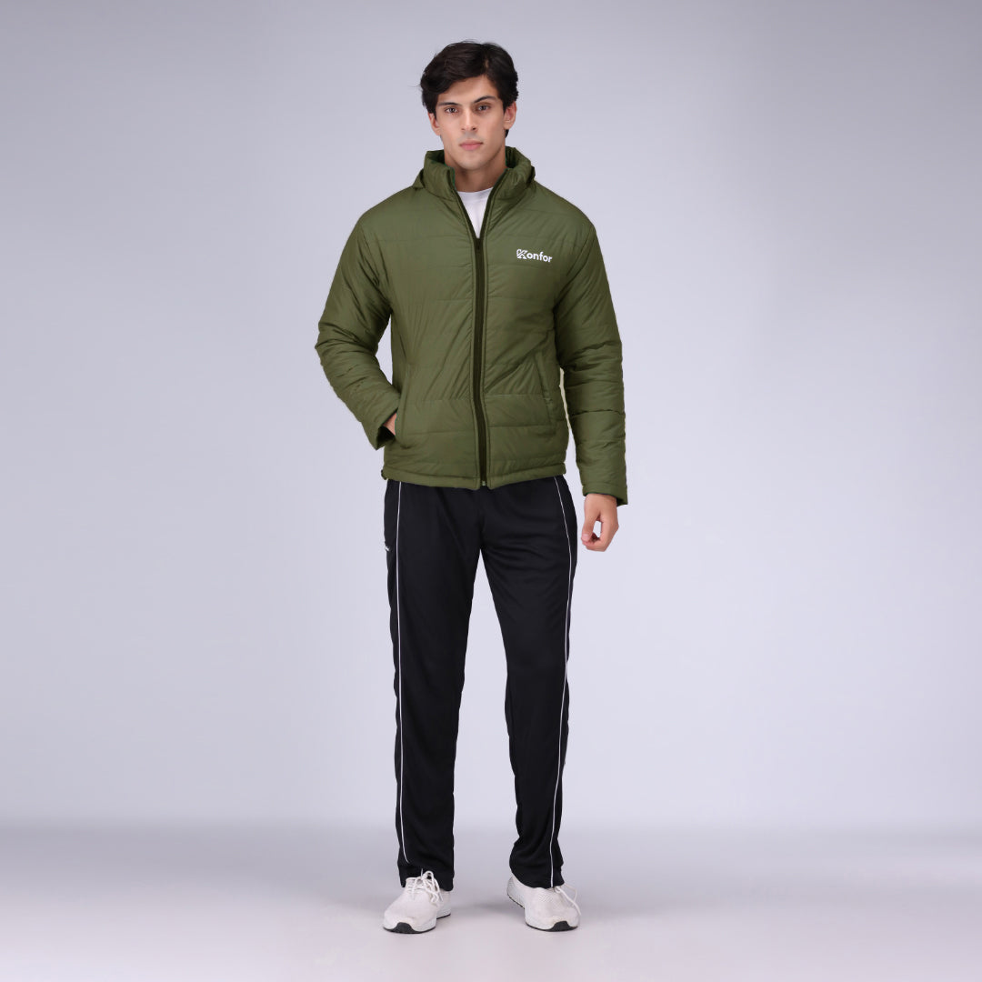 Togs olive full sleeve puffer jacket for men, warm lightweight winter coat.